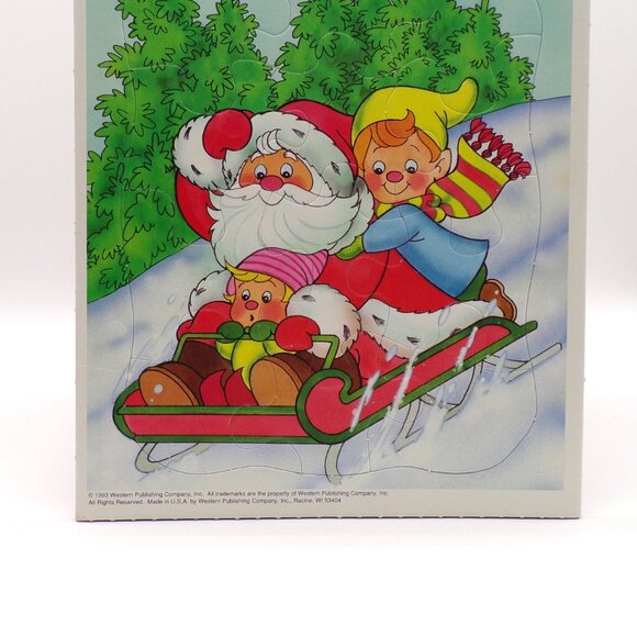 VTG 1993 Golden Books Santas Merry Ride Frame Tray Puzzle Christmas Retro 12 pc - Picture 3 of 11